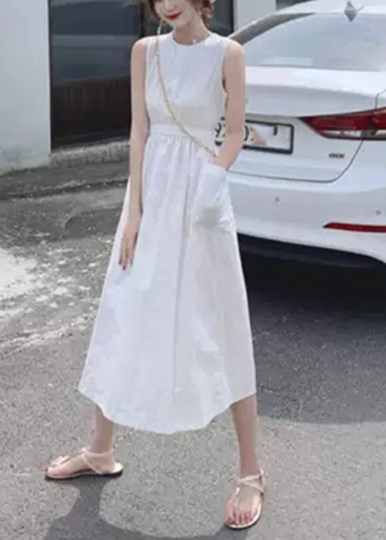 Button Pocket Drawstring Show Waist Sleeveless Maxi Dress Lc0034