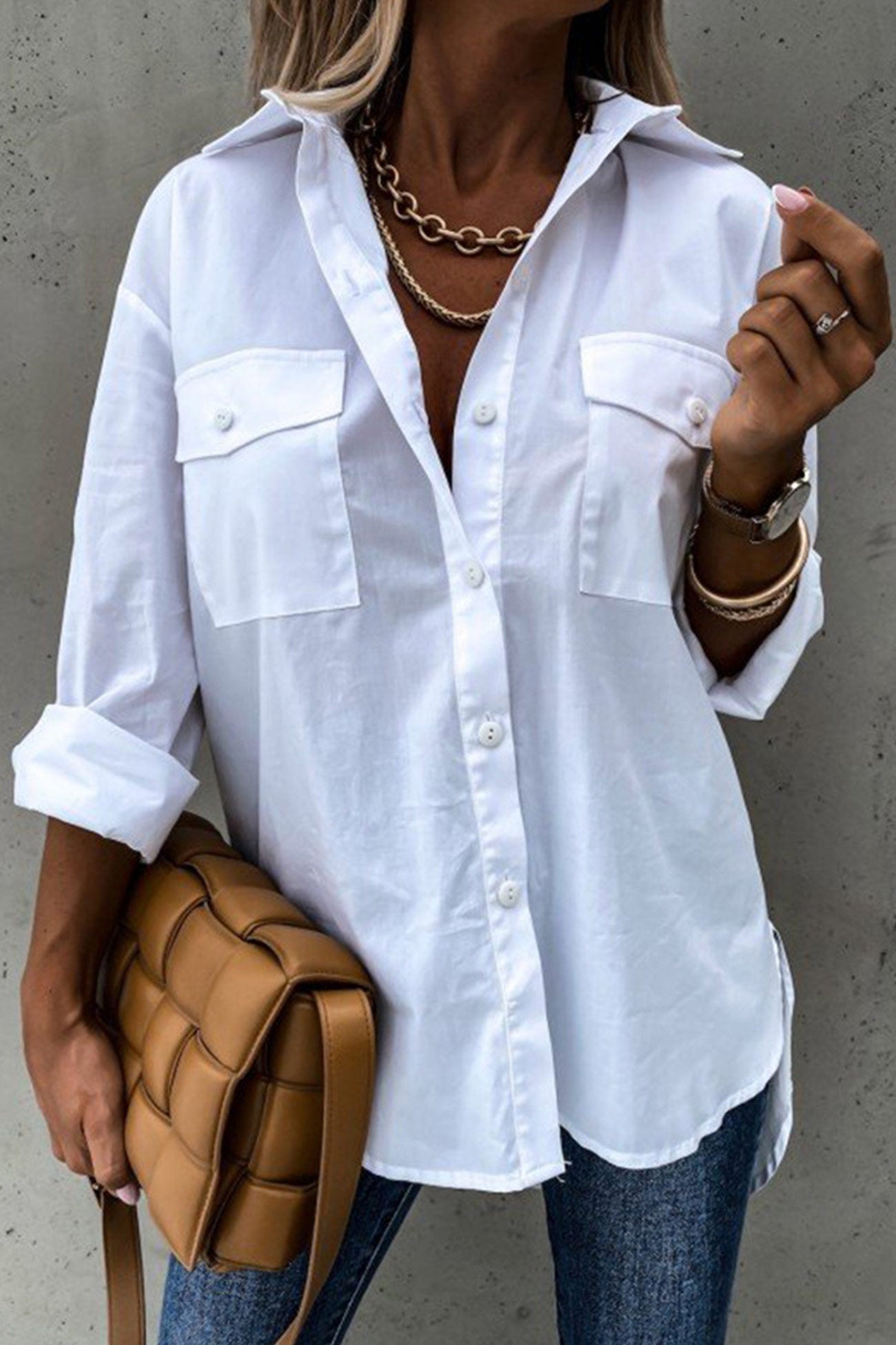 Button-down High Low Hem Blouse