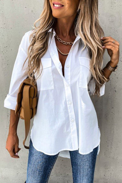 Button-down High Low Hem Blouse