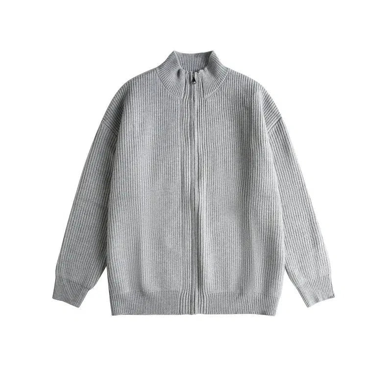Color Ribbed Zip Knit Cardigan