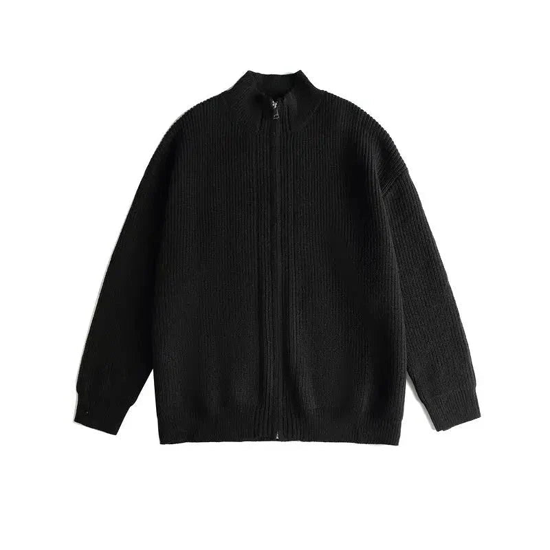 Color Ribbed Zip Knit Cardigan