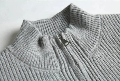Color Ribbed Zip Knit Cardigan