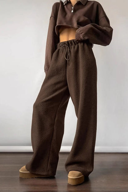 Color Elastic Waist Polar Fleece Pants