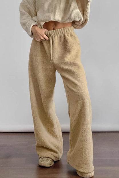 Color Elastic Waist Polar Fleece Pants