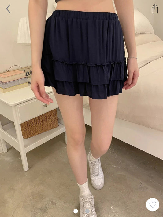 Dressbetty - Color Drawstring Fold High Waist Mini Skirt