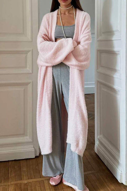 Color Fuzzy Long Cardigan