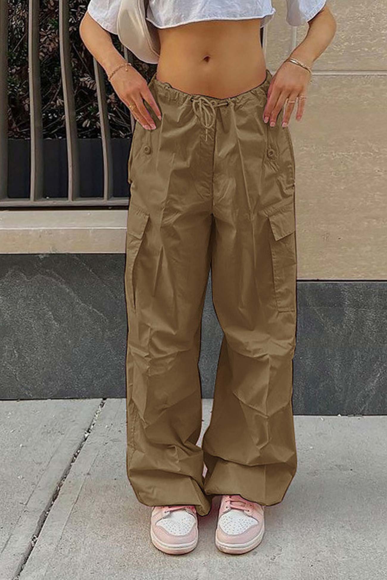 Color High Waist Cargo Pants