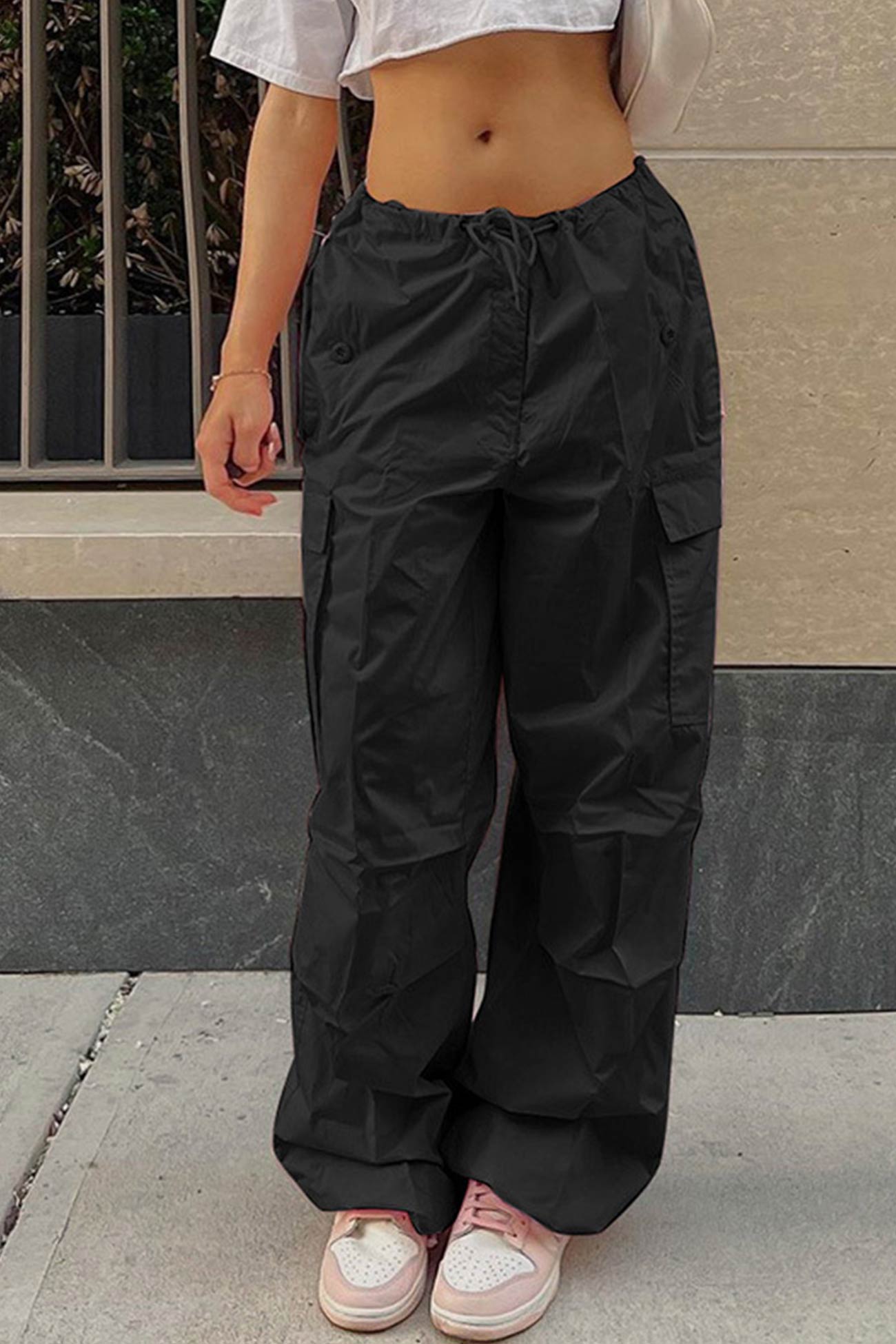Color High Waist Cargo Pants