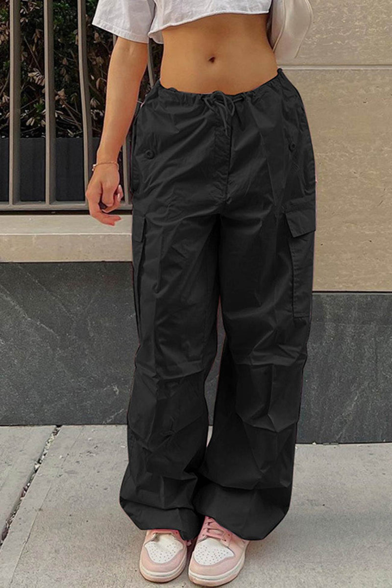Color High Waist Cargo Pants