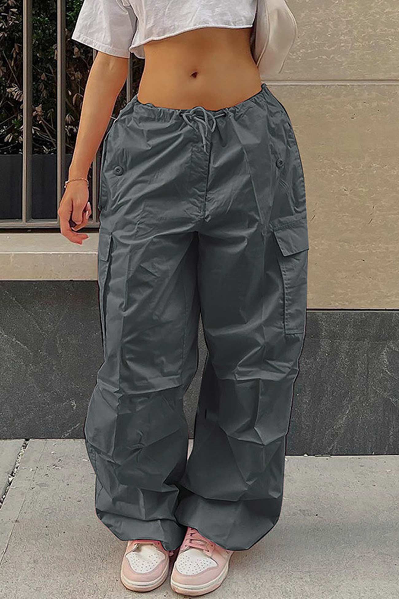Color High Waist Cargo Pants