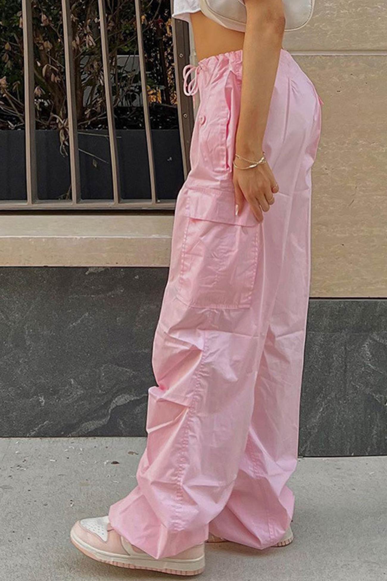 Color High Waist Cargo Pants