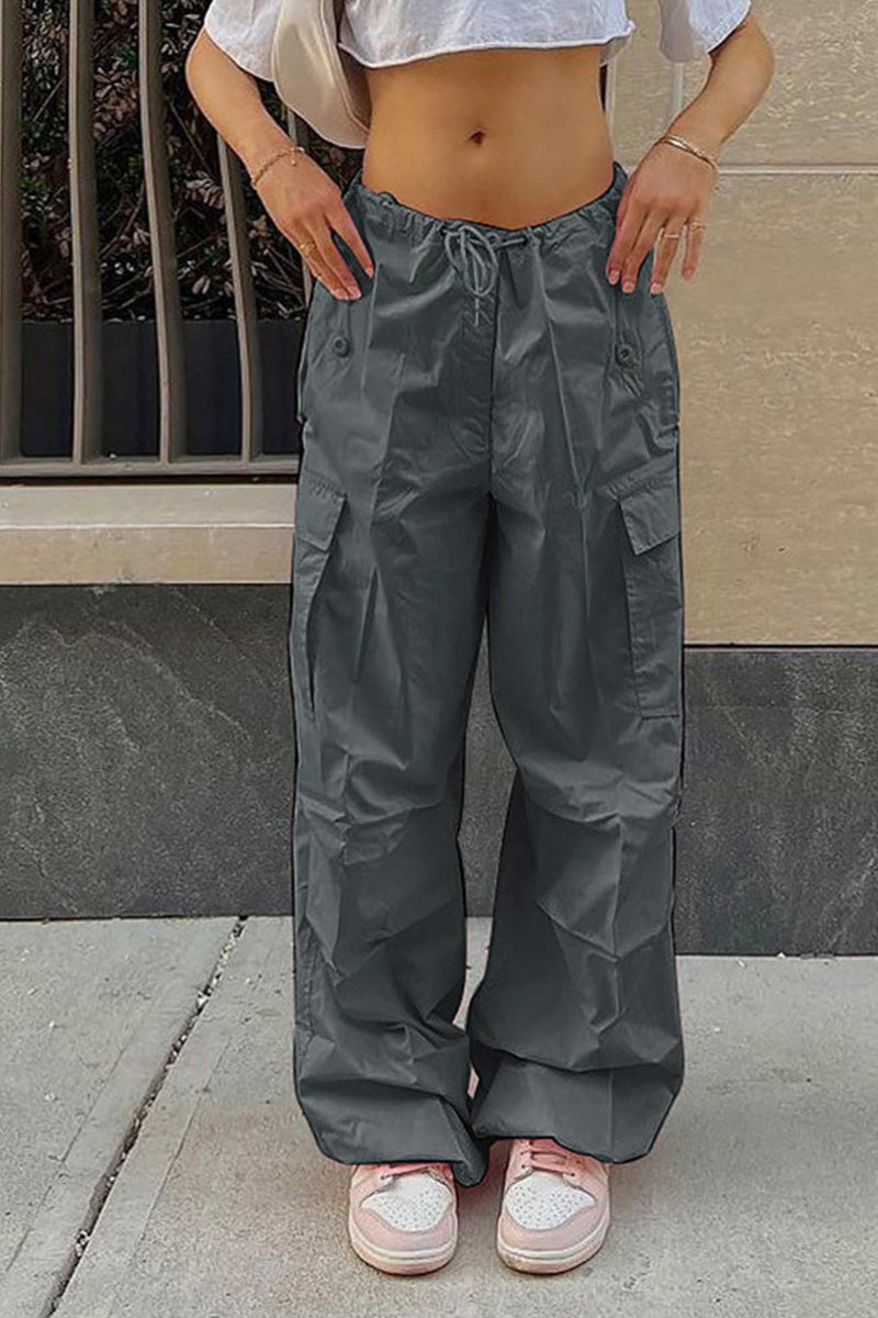 Color High Waist Cargo Pants