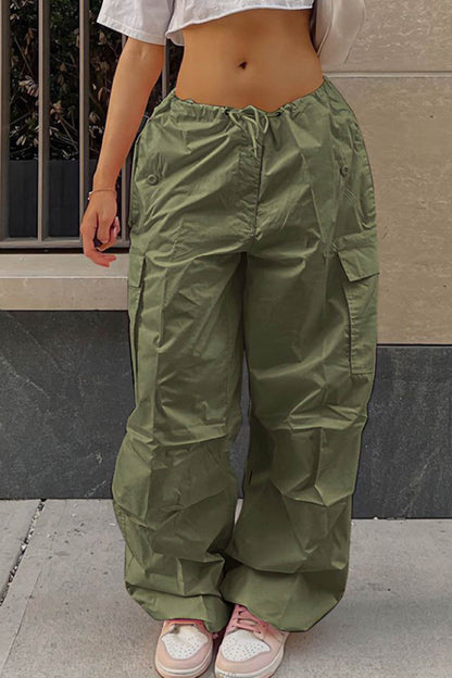 Color High Waist Cargo Pants