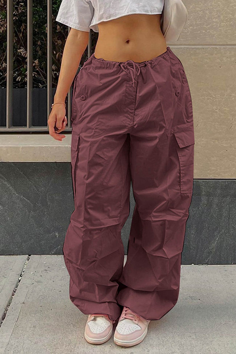 Color High Waist Cargo Pants