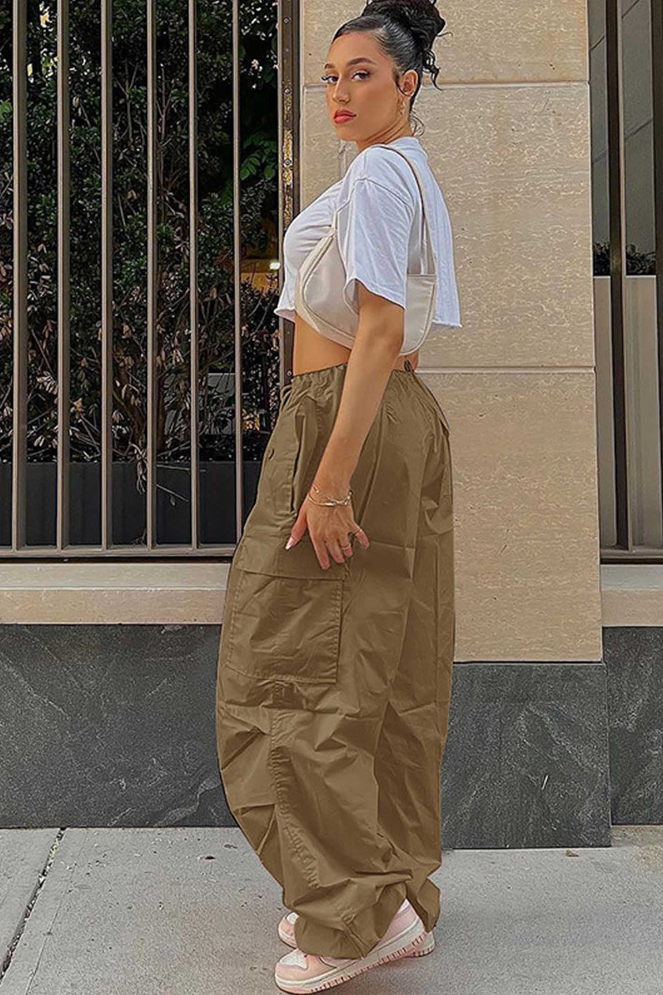 Color High Waist Cargo Pants
