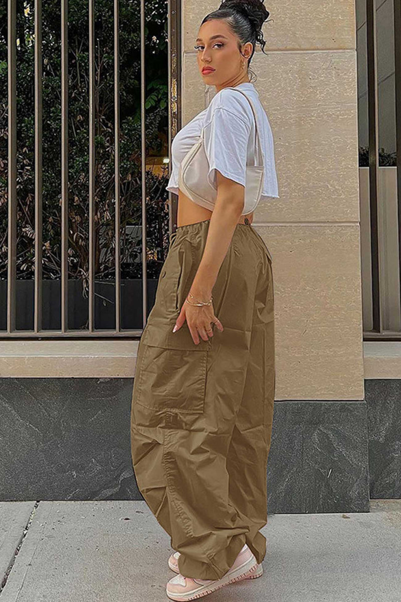 Color High Waist Cargo Pants