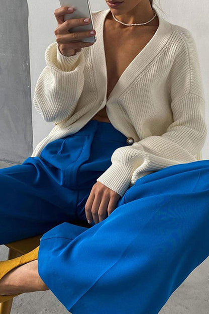 Color High Waist Loose Suit Pants