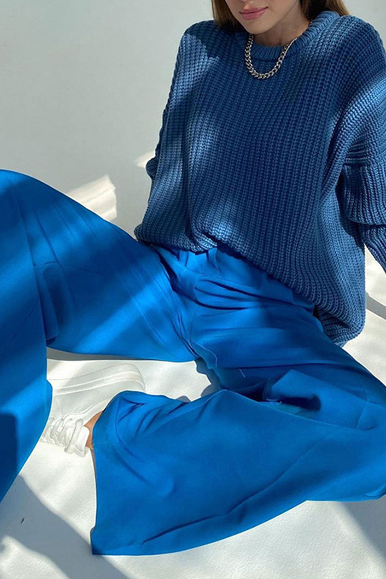 Color High Waist Loose Suit Pants