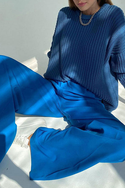 Color High Waist Loose Suit Pants