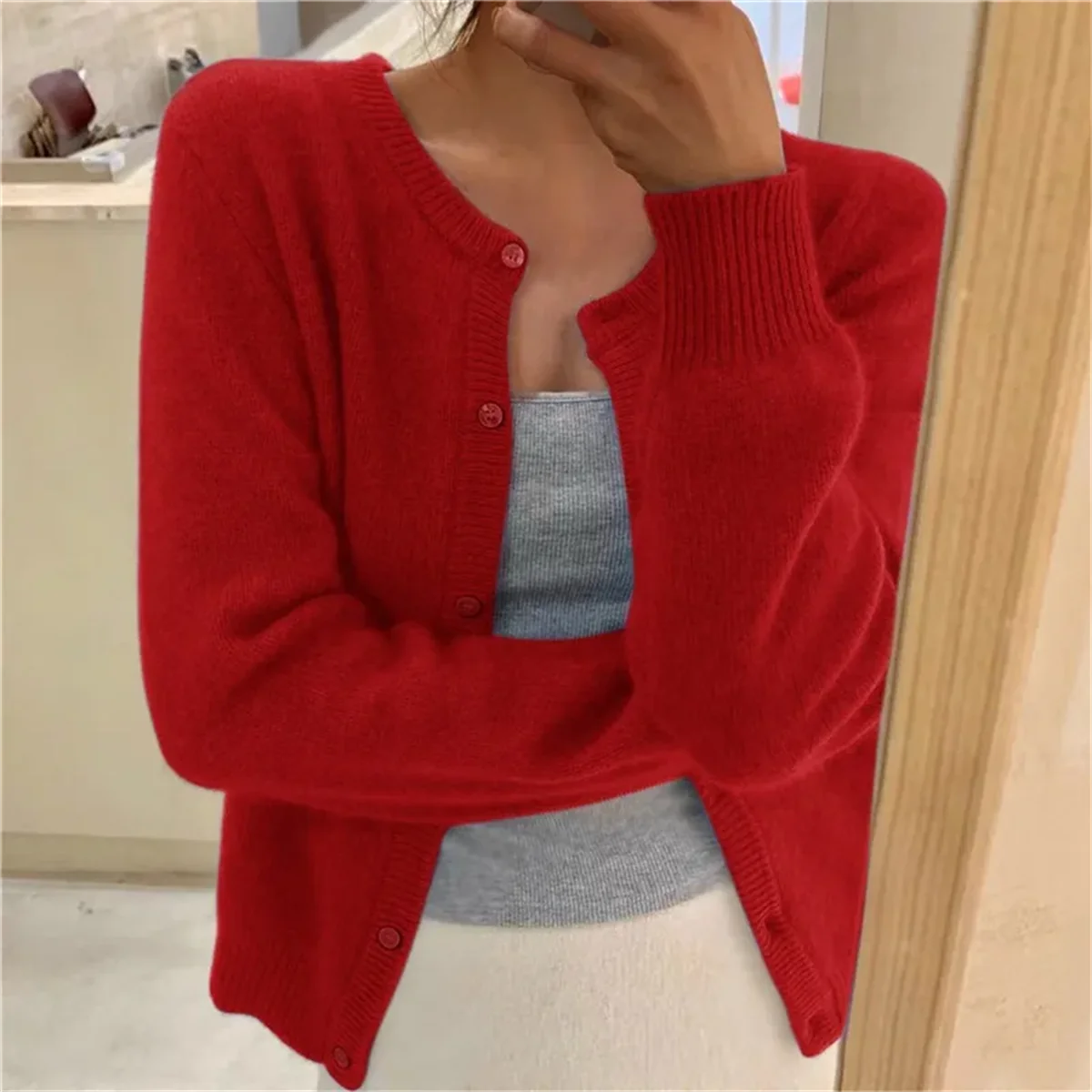 Knit Single Breasted Long Sleeve Loose Autumn Spring Cardigan