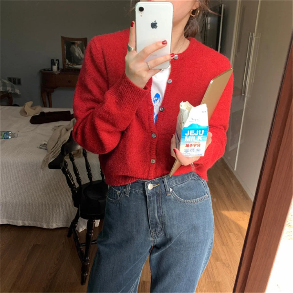 Knit Single Breasted Long Sleeve Loose Autumn Spring Cardigan