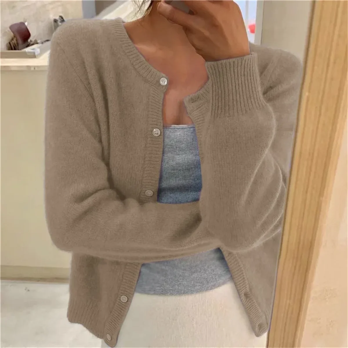 Knit Single Breasted Long Sleeve Loose Autumn Spring Cardigan