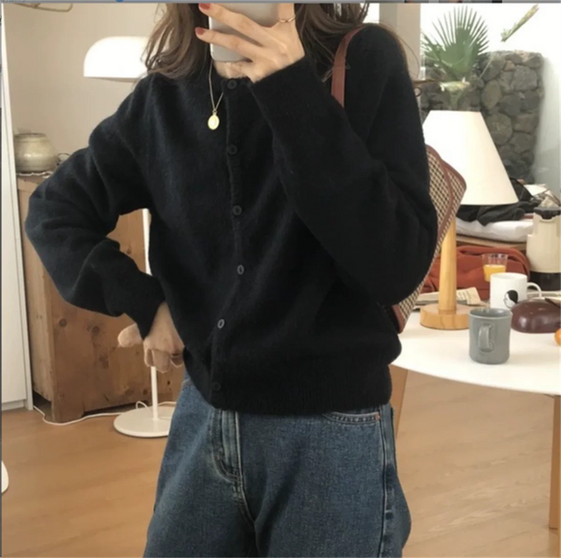 Knit Single Breasted Long Sleeve Loose Autumn Spring Cardigan
