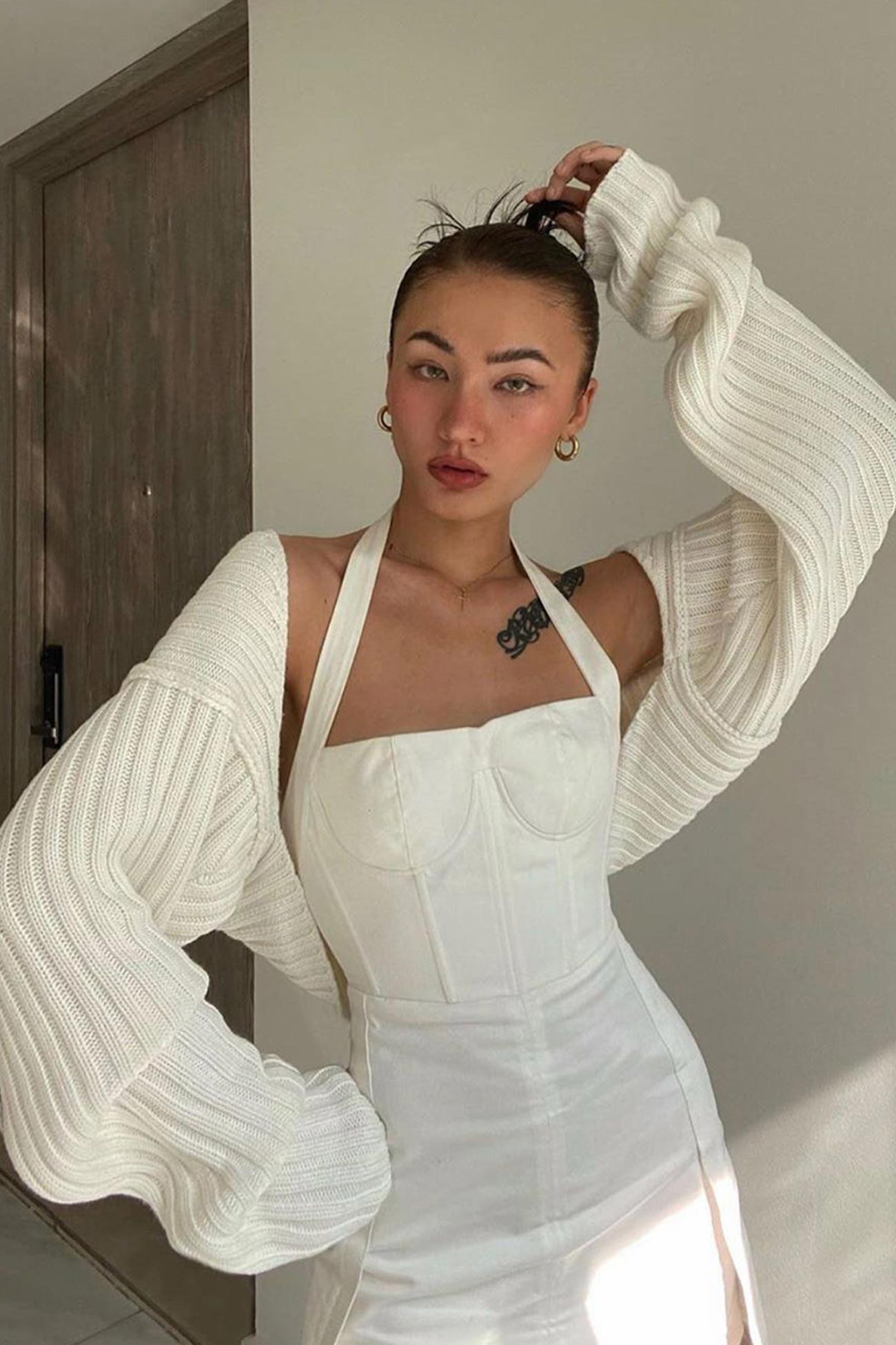 Color Long Sleeve Knitted Shawl Coat