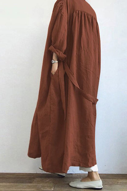 Color Pocketed Long Trench Coat