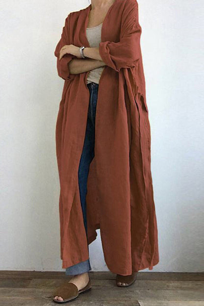 Color Pocketed Long Trench Coat