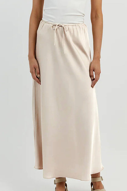 Color Satin Drawstring Midi Skirt