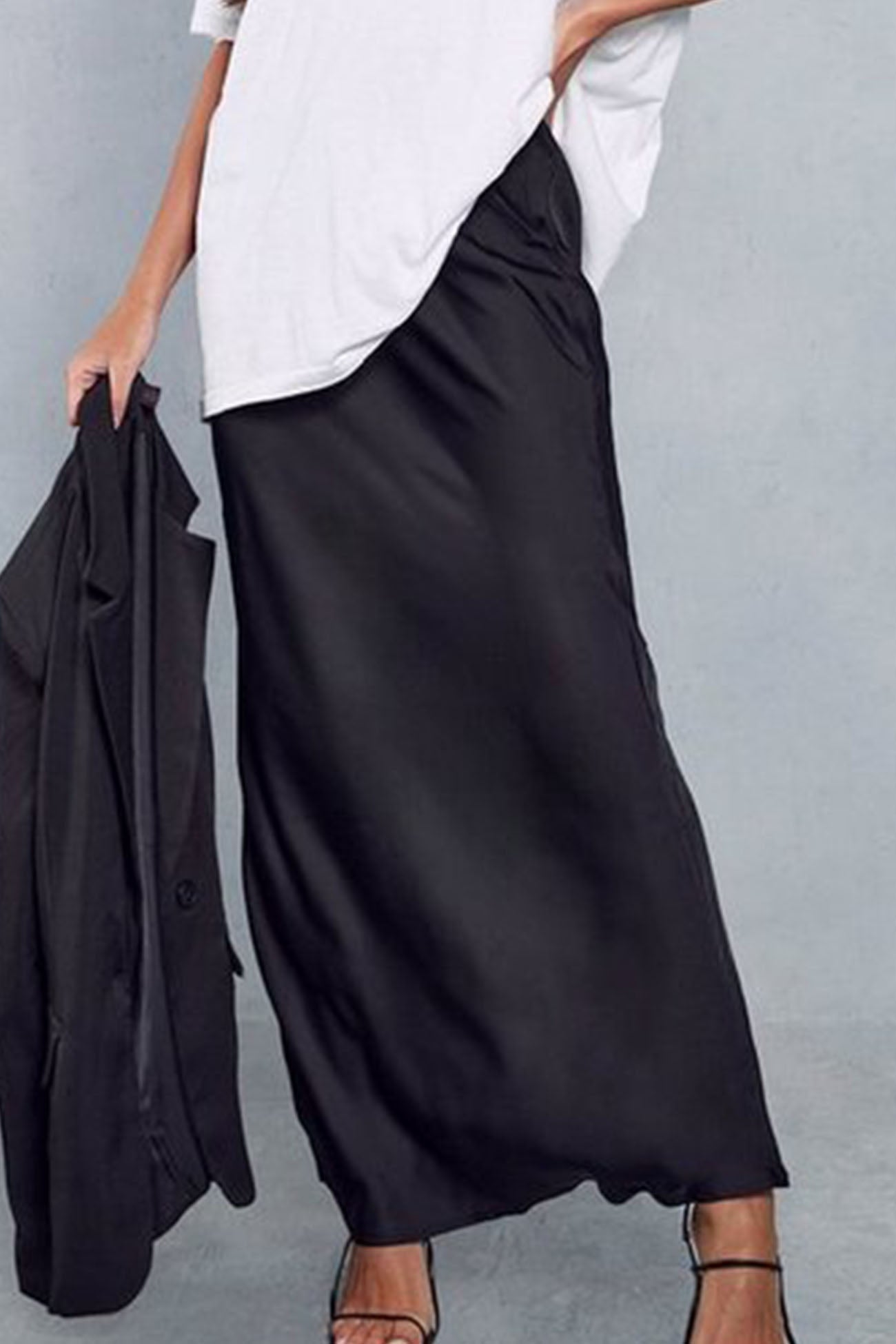 Color Satin Drawstring Midi Skirt