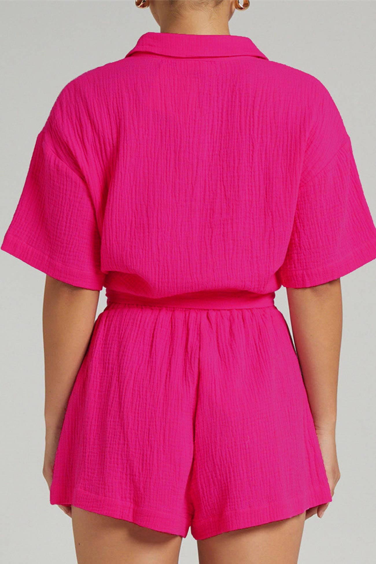 Color Short Sleeve Shirt Cotton Two-piece Shorts Set
