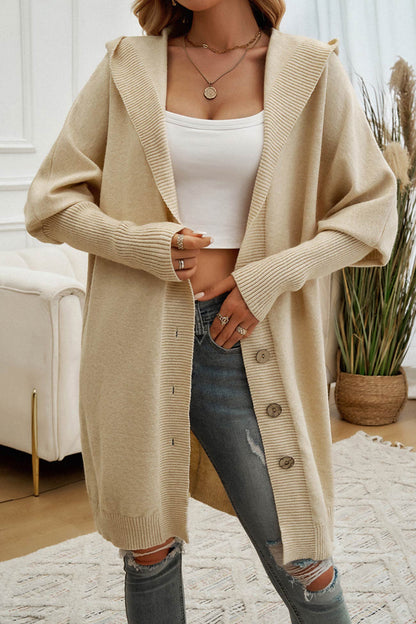 Color Single-breasted Hooded Cardigan
