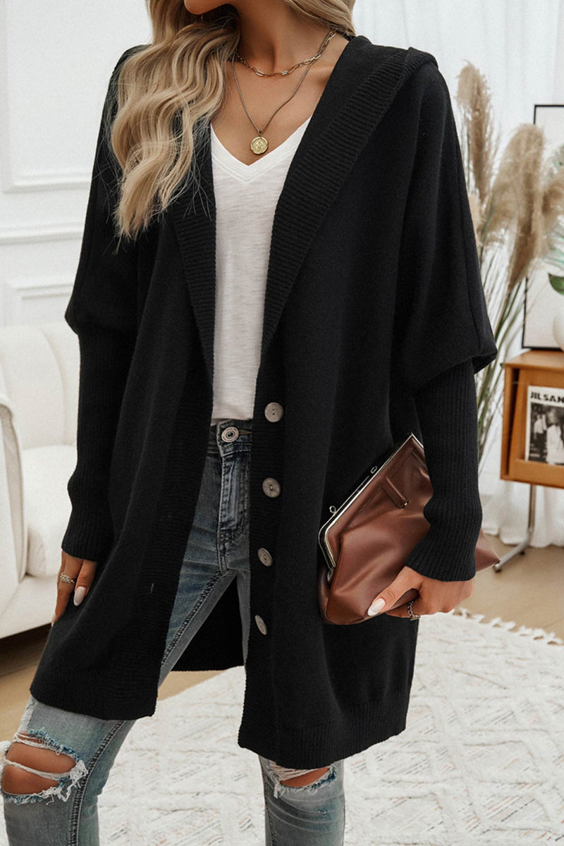 Color Single-breasted Hooded Cardigan