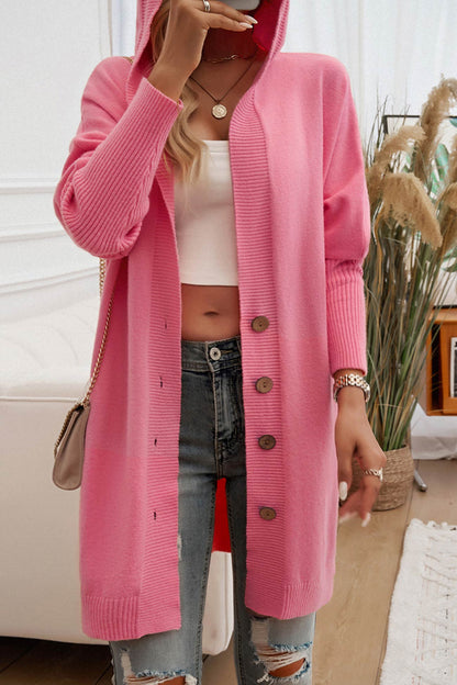 Color Single-breasted Hooded Cardigan