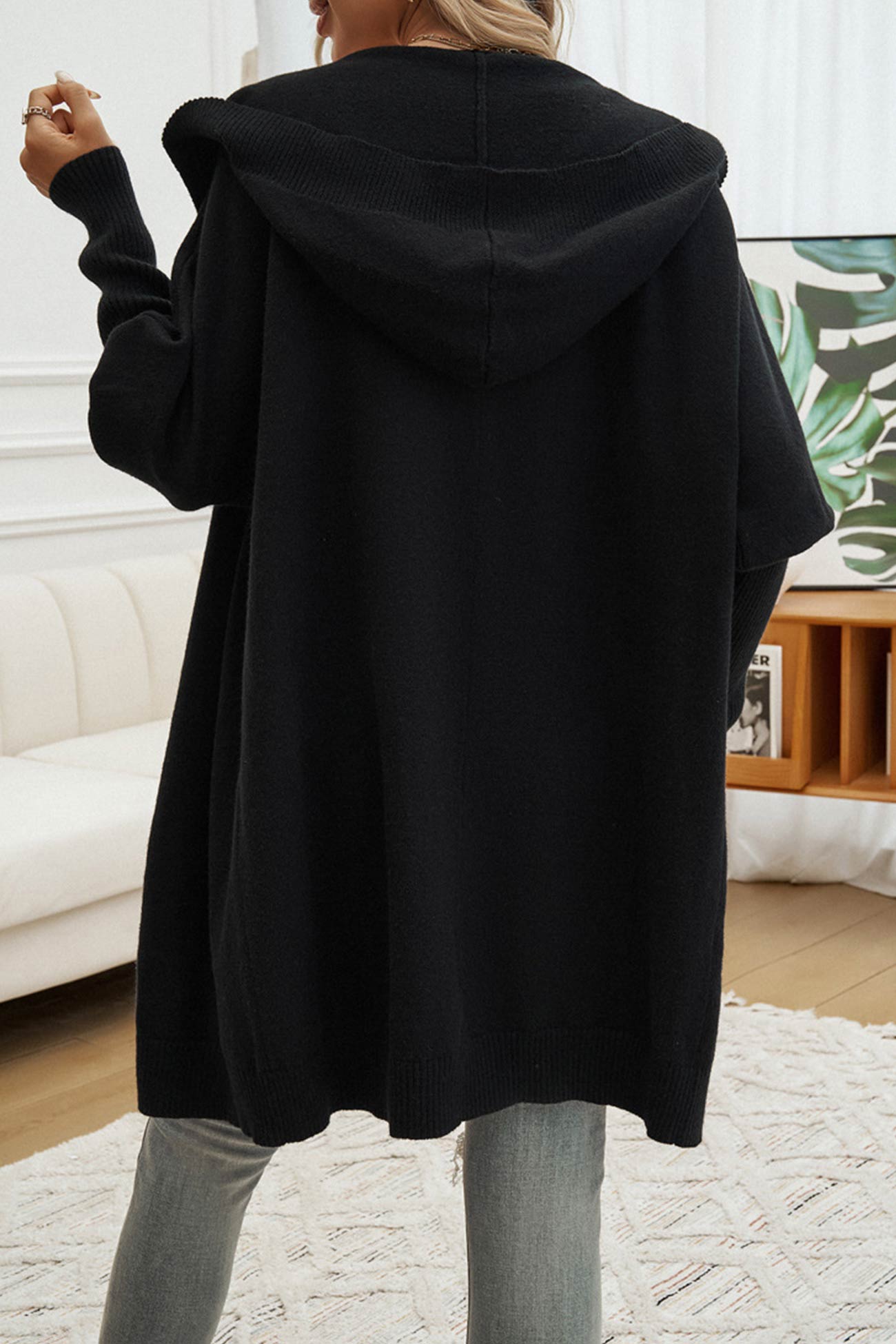 Color Single-breasted Hooded Cardigan