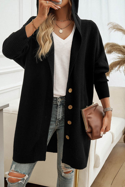 Color Single-breasted Hooded Cardigan