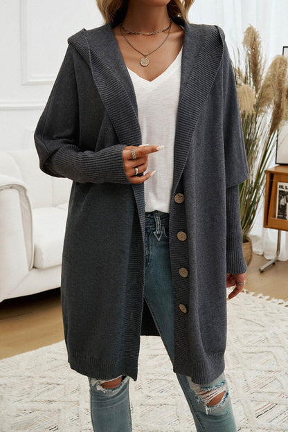 Color Single-breasted Hooded Cardigan