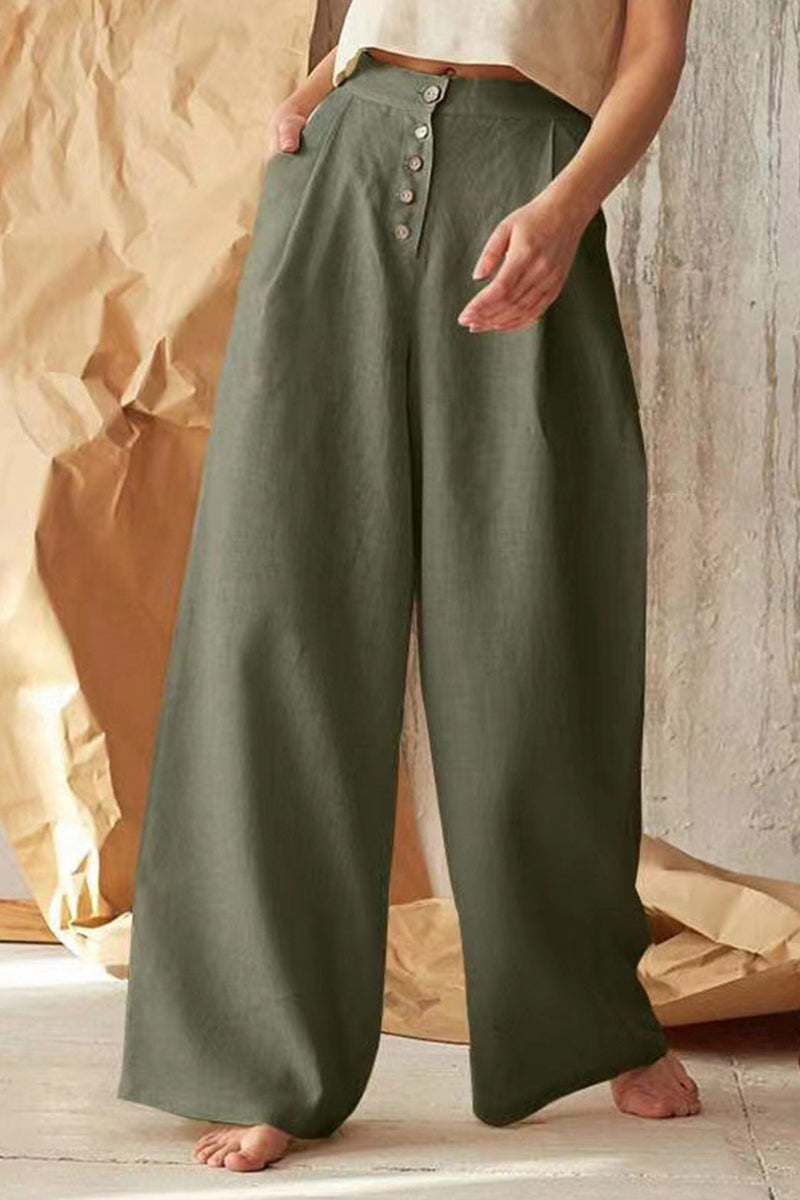Color Single-breasted Wide Leg Long Pants
