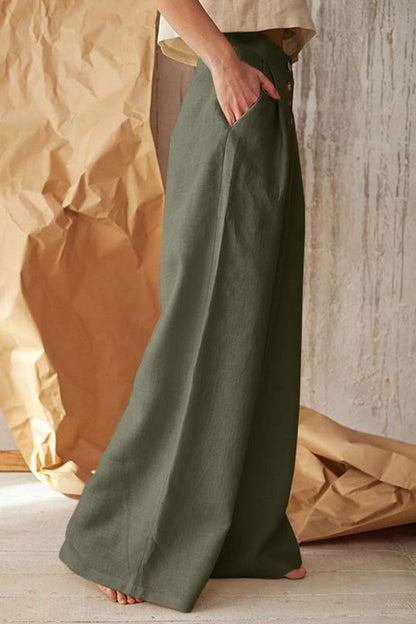 Color Single-breasted Wide Leg Long Pants