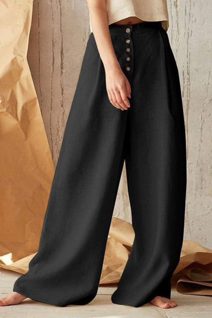 Color Single-breasted Wide Leg Long Pants