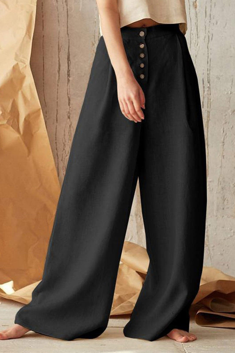 Color Single-breasted Wide Leg Long Pants