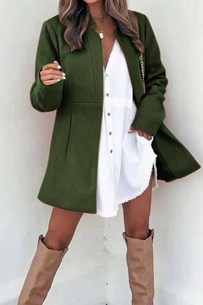 Color Stand Neck Mid-length Plush Coat