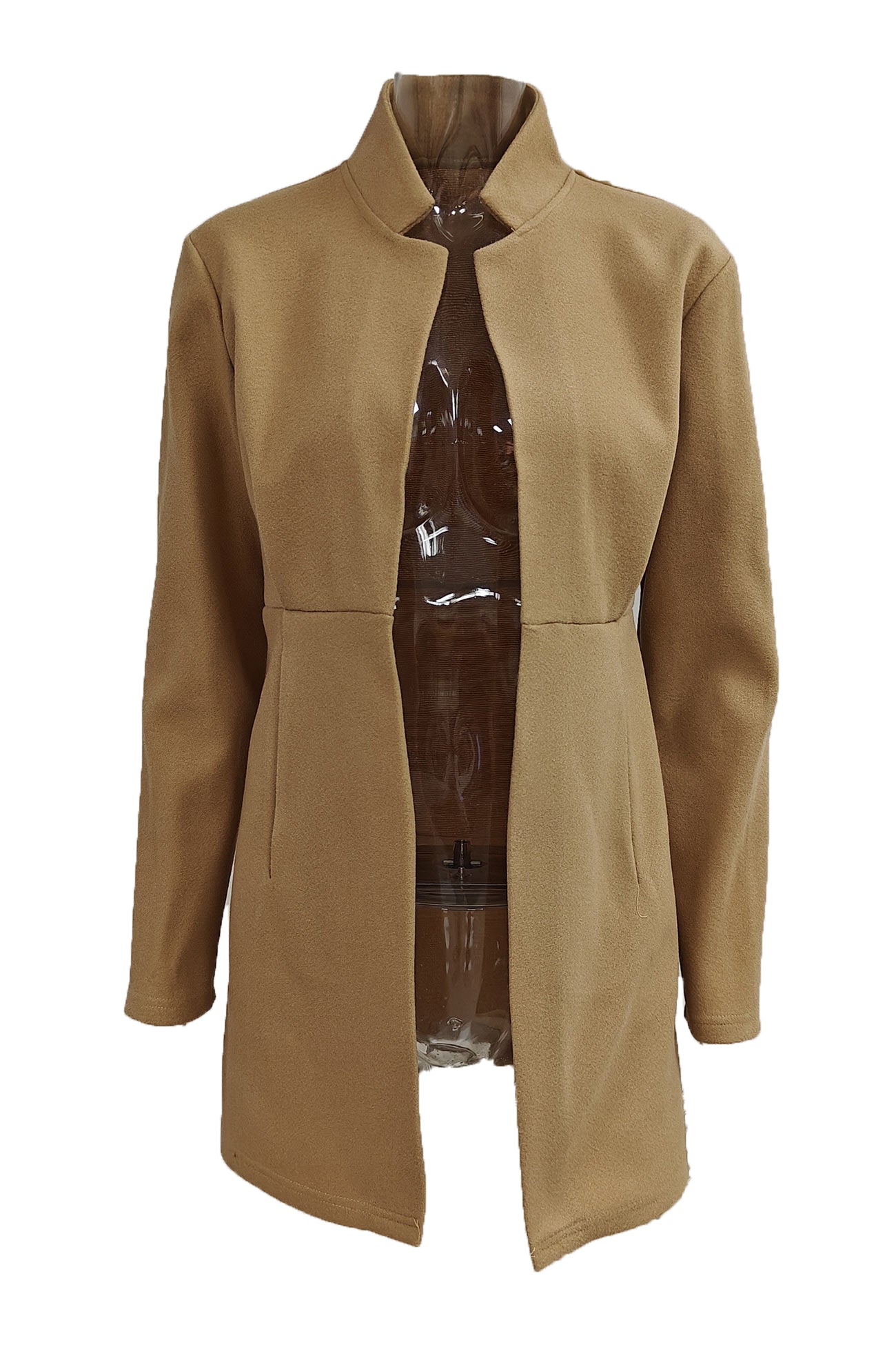 Color Stand Neck Mid-length Plush Coat