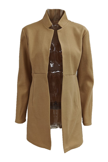 Color Stand Neck Mid-length Plush Coat