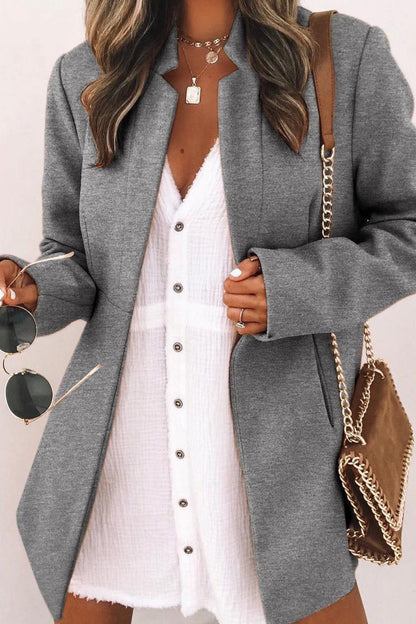 Color Stand Neck Mid-length Plush Coat