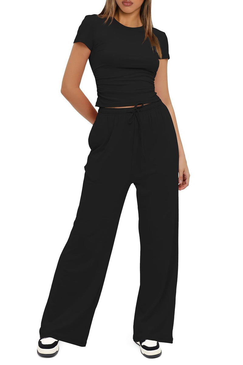 Crew Neck Cotton T-shirt Pants Suits
