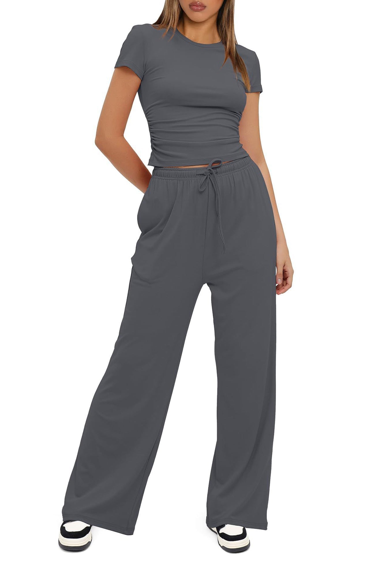 Crew Neck Cotton T-shirt Pants Suits