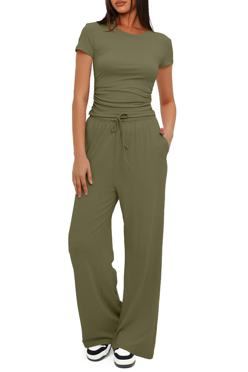 Crew Neck Cotton T-shirt Pants Suits